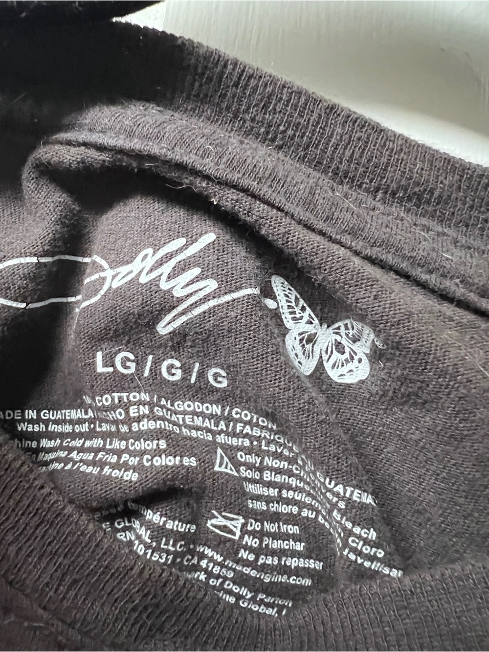 LG Dolly Parton Black Tee with White Butterfly Print - Picture 2 of 2